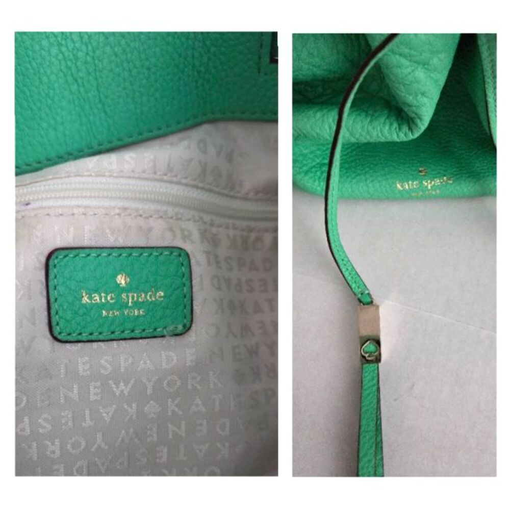Kate Spade New York Green Pebbled Leather Bucket Bag Drawstring Crossbody - Picture 6 of 8